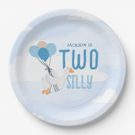 Blauw Twee Dwaze Gans 2e Verjaardagsfeestje Papieren Bordje