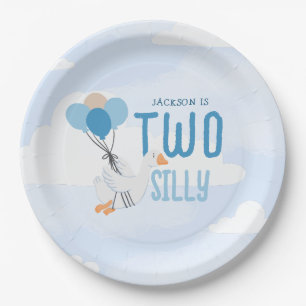 Blauw Twee Dwaze Gans 2e Verjaardagsfeestje Papieren Bordje