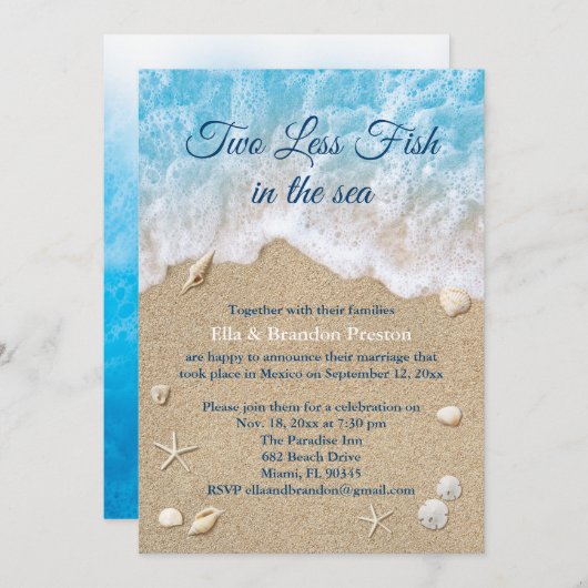 Blauw Twee Minder Vis in het Zee Post Bruiloft Kaart (Voorkant / Achterkant)