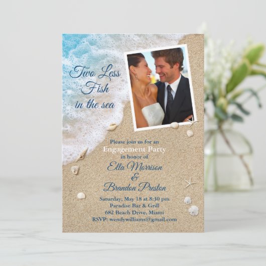 Blauw twee minder vissen in het Zee Foto Verloving Kaart (Staand voorkant)