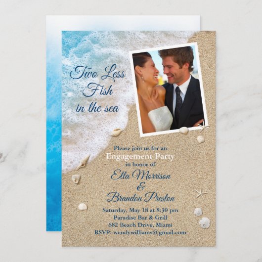 Blauw twee minder vissen in het Zee Foto Verloving Kaart (Voorkant / Achterkant)