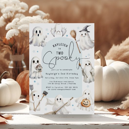 Blauw Twee Spooky 2de Verjaardagsfeest Uitnodiging