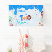 Blauw Twee Zoet Donut 2e Verjaardag Spandoek (Insitu)