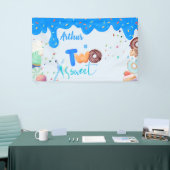 Blauw Twee Zoet Donut 2e Verjaardag Spandoek (Beurs)