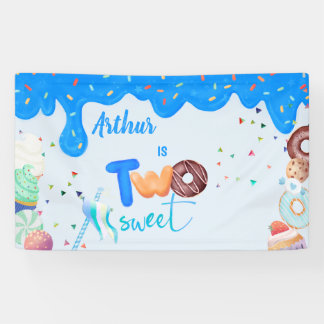 Blauw Twee Zoet Donut 2e Verjaardag Spandoek