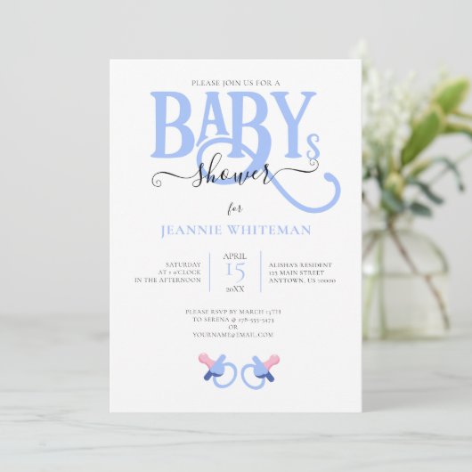 BLAUW TWEEMAAL BABY SHOWER MET VERPAKKING KAART (Staand voorkant)