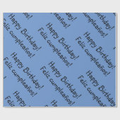 Blauw Tweetalig inpakpapier Gelukkige Verjaardag (Vlak)