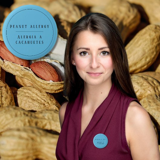 Blauw Tweetalig Pinda Allergie Alert Spaans Ronde Button 3,2 Cm