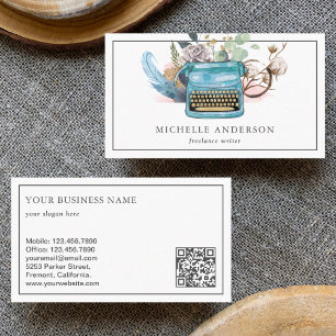  blauw typemachine QR-coderingsschrijver Visitekaartje