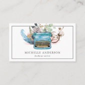 blauw typemachine QR-coderingsschrijver Visitekaartje (Voorkant)