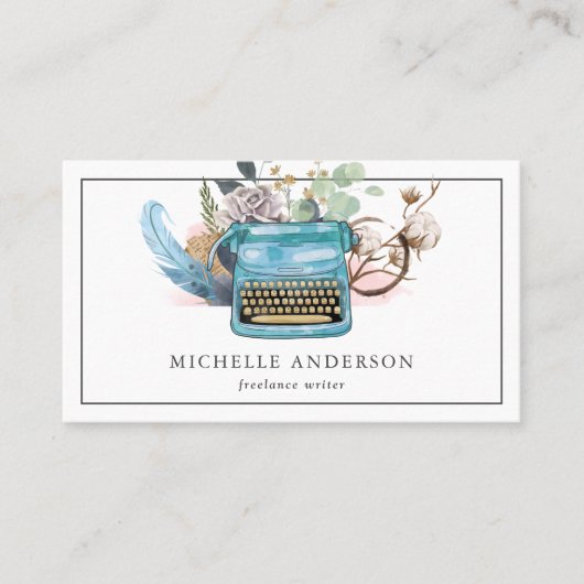 blauw typemachine QR-coderingsschrijver Visitekaartje (Voorkant)