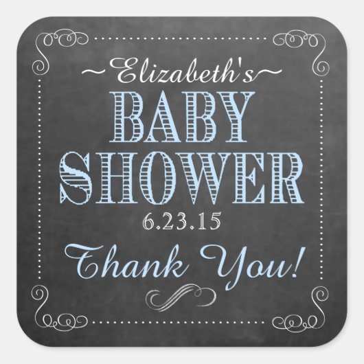  blauw typografie Baby shower Vierkante Sticker (Voorkant)