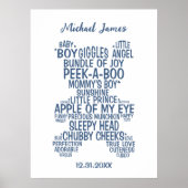 Blauw typografieposter van teddybeer (Mat) Poster (Voorkant)