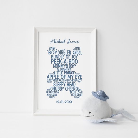 Blauw typografieposter van teddybeer (Mat) Poster