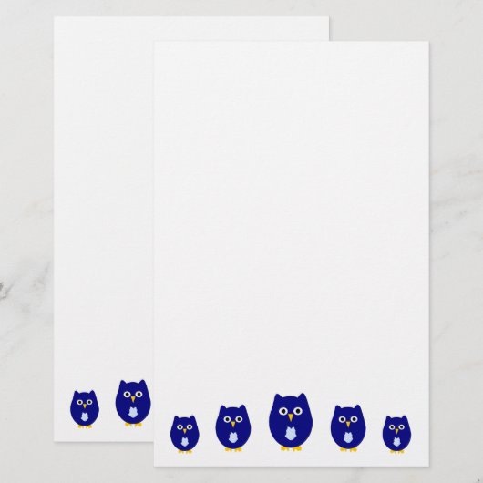 Blauw Uil Ontwerp Briefpapier (Voorkant / Achterkant)