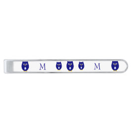 Blauw Uilontwerp met Monogram Verzilverde Dasspeld