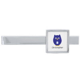 Blauw Uilontwerp Persoonlijk Verzilverde Dasspeld