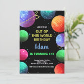 Blauw Uit deze wereld Verjaardag Uitnodigingen (Staand voorkant)