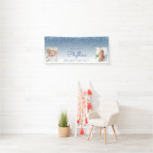 Blauw uitdrijven Glitter Twee Foto 80th Birthday Spandoek (Insitu)
