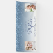 Blauw uitdrijven Glitter Twee Foto 80th Birthday Spandoek (Verticaal)