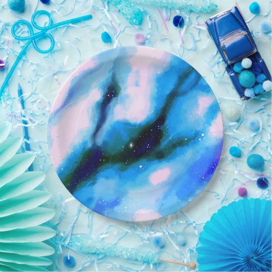 Blauw uitgelijnde Abstracte achtergrond voor buite Papieren Bordje (Feest)