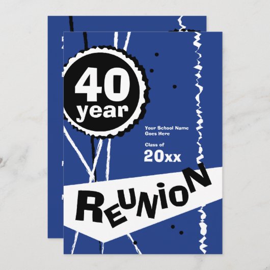  blauw Uitnodiging van de Reunion van 40 jaar (Voorkant / Achterkant)