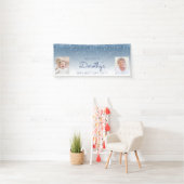Blauw uitstrijkje Glitter Twee Foto 90th Birthday Spandoek (Insitu)