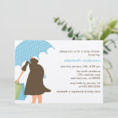 Blauw Umbrella en Baby Bump Baby shower Kaart (Staand voorkant)