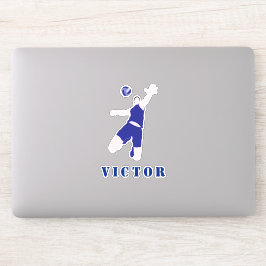 Blauw Uniform Brunette Volleyball Player & Name Sticker
