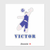 Blauw Uniform Brunette Volleyball Player & Name Sticker (Vel)