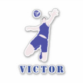 Blauw Uniform Brunette Volleyball Player & Name Sticker (Voorkant)
