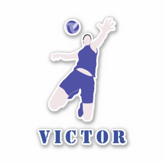 Blauw Uniform Brunette Volleyball Player & Name Sticker (Voorkant)