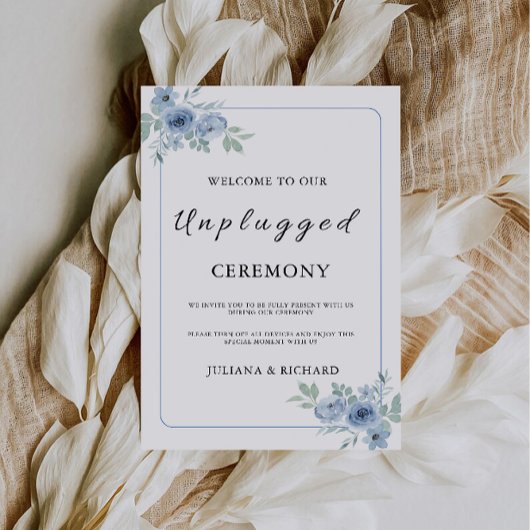 Blauw Unplugged Ceremony Wedding Sign, Kaart