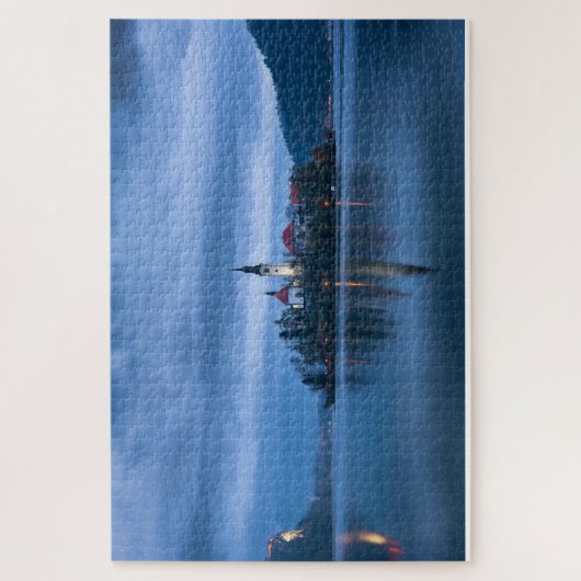 Blauw uur fotolandschap op het meer Bled (Slovenië Legpuzzel (Verticaal)