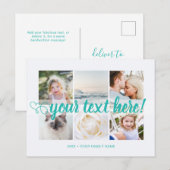 Blauw Uw aangepaste tekst 6 foto's collage univers Briefkaart (Voorkant / Achterkant)