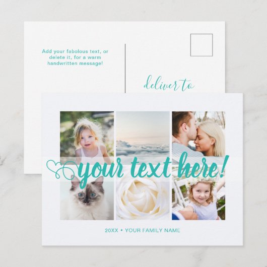 Blauw Uw aangepaste tekst 6 foto's collage univers Briefkaart (Voorkant / Achterkant)