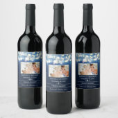 Blauw Uw Foto Datum Namen Bruiloft Wijn Label Wijn Etiket (Flessen)