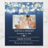 Blauw Uw Foto Datum Namen Bruiloft Wijn Label Wijn Etiket (Enkel label)