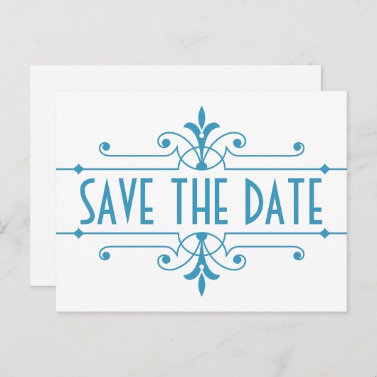 Blauw v2 Fancy Versiering Opslaan Briefkaart Datum (Voorkant / Achterkant)