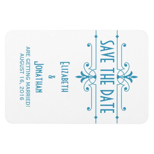 Blauw v2 Fancy Versiering Opslaan Datum magneet (Horizontaal)