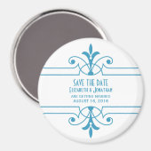 Blauw v2 Fancy Versiering Opslaan Datum magneet (Voorkant / Achterkant)