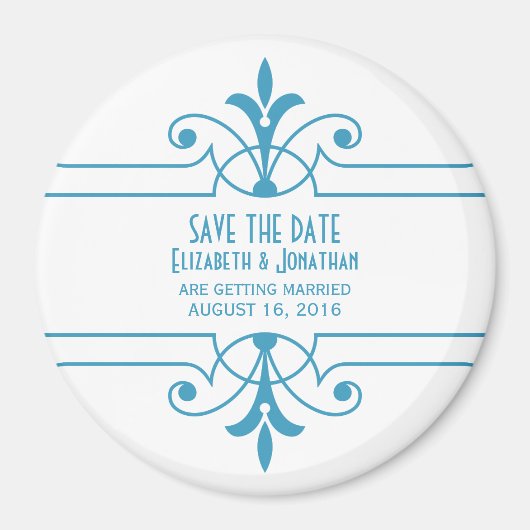 Blauw v2 Fancy Versiering Opslaan Datum magneet (Voorkant)