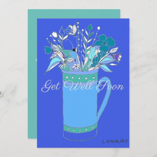 Blauw v2 kleurrijk krijgen goed bloemen in een Mok Feestdagenkaart (Voorkant / Achterkant)