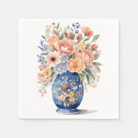 Blauw Vaas Bloem Boeket Waterverf Schilderen