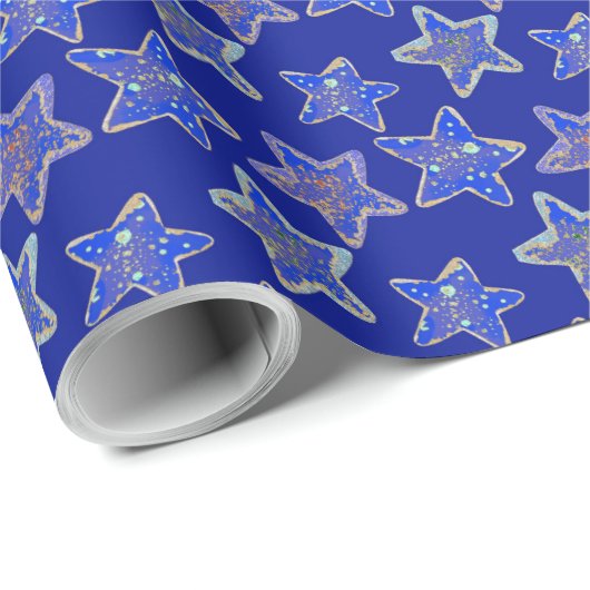 Blauw Vakantie Sterren Wrapping Papier (Rol Hoek)