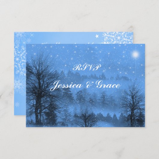 Blauw, Vakantie, Winter bruiloft reactie Kaart (Voorkant / Achterkant)