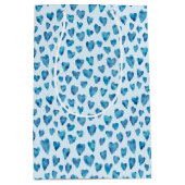 Blauw Valentijn Hartpatroon Medium Cadeauzakje (Voorkant)