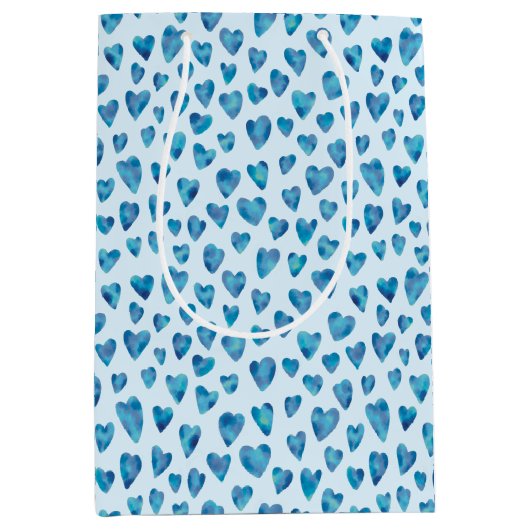 Blauw Valentijn Hartpatroon Medium Cadeauzakje (Voorkant)
