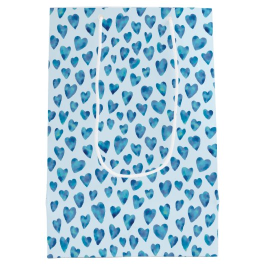 Blauw Valentijn Hartpatroon Medium Cadeauzakje (Achterkant)