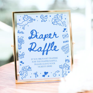Blauw Valentijnsdag Baby Shower Luier Raffle Spel Poster